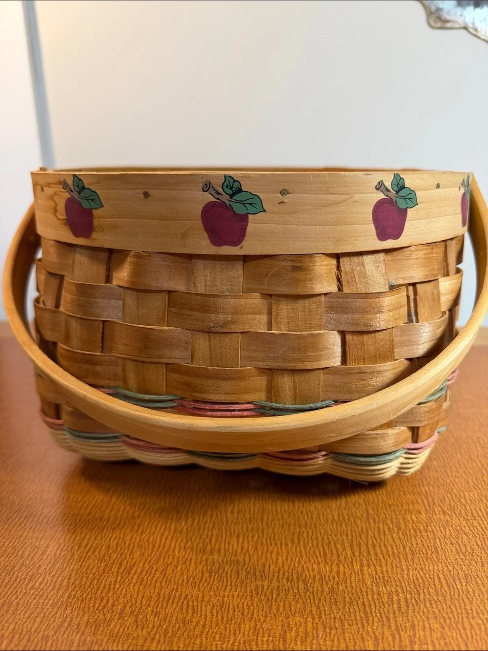 Handwoven Wooden Apple Accent Basket in Natural and Red